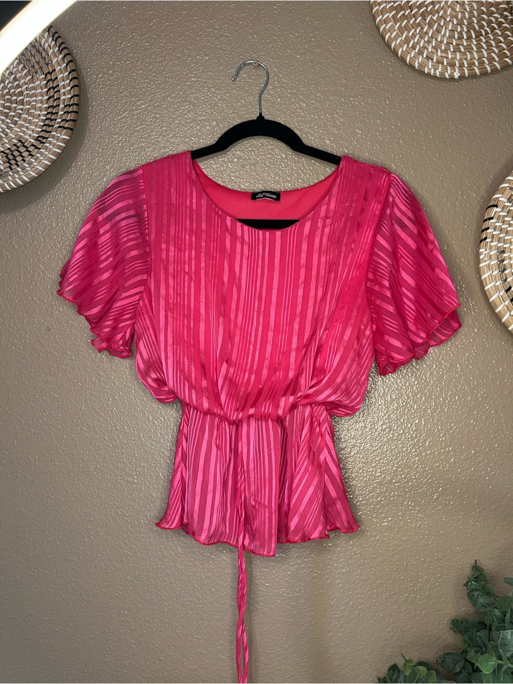Fashion Magazine Hot Pink Striped Peplum Blouse